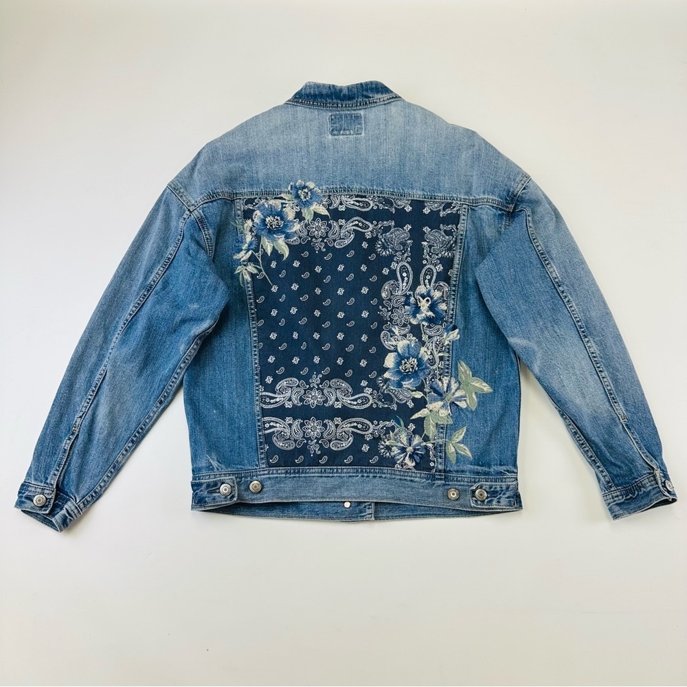 Bandana embroidered embellished Jean jacket American Eagle Oversize Boho bandana